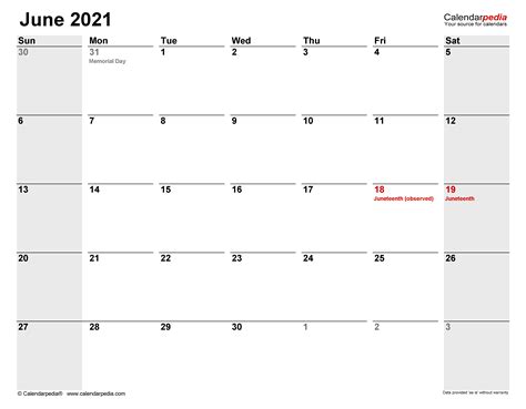 June 2021 Calendar