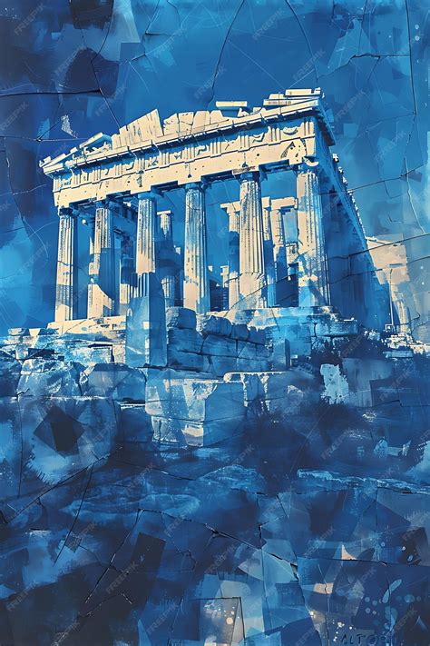 Greek acropolis with marble texture torn paper collage effec ...