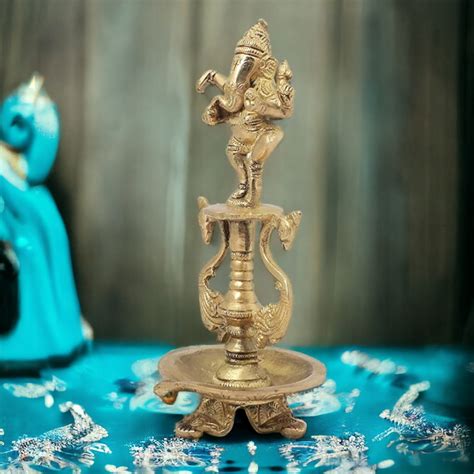 Brass Dancing Ganesha and Two Swan Oil Lamp Diya