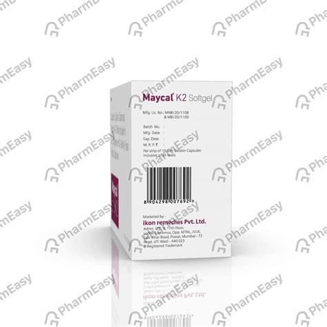 Buy Maycal K2 Strip Of 10 Softgel Capsules Online at Flat 15% OFF ...