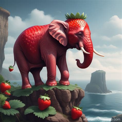 Strawberry Elephant on Ocean Cliff | Stable Diffusion Online