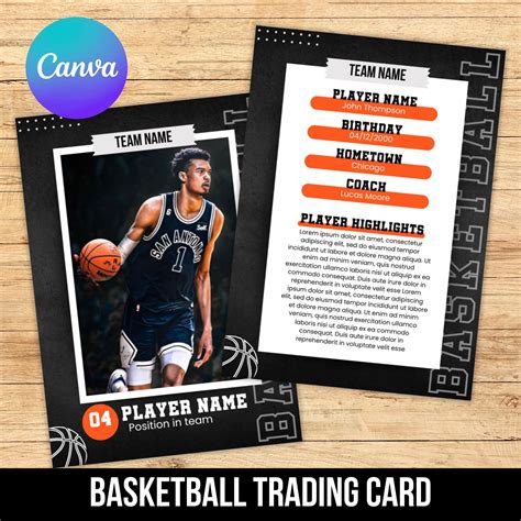 Basketball Trading Card Template, Editable Basketball Cards, Player ...