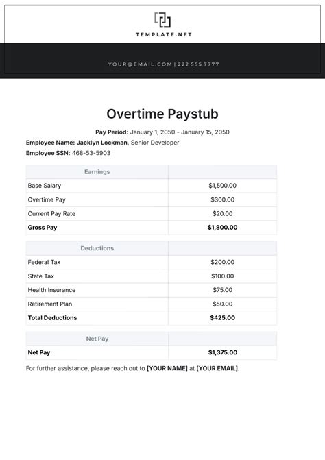 Free Overtime Paystub Template to Edit Online
