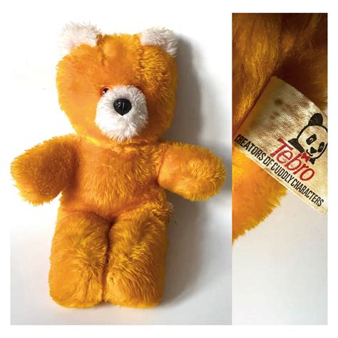 60s 70s Vintage Tangerine Yellow Teddy Bear. Vintage Soft Toy by Tebro ...