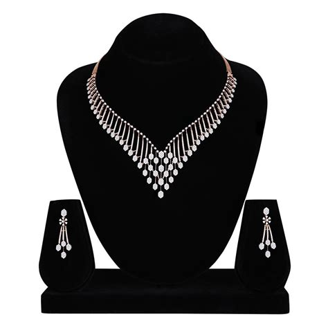 Buy Exquisite Rose Gold Diamond Necklace Set ONS25A21-D400X0B Online at ...