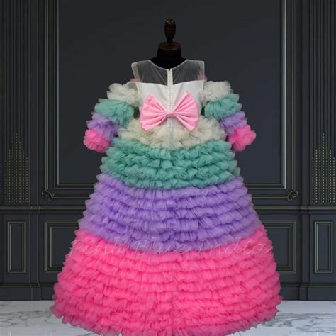 Kids Girls Multicolor Gown Dress for Party