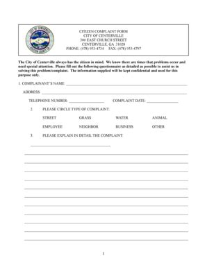 CITIZEN COMPLAINT FORM CITY OF CENTERVILLE 300 EAST ... - Fill and Sign ...