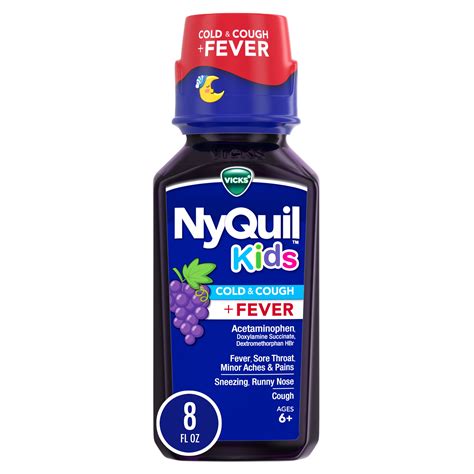 Vicks NyQuil Kids Cold and Cough Liquid, Fever Reducer + Cold Medicine for Children, Grape, 8 Fl ...