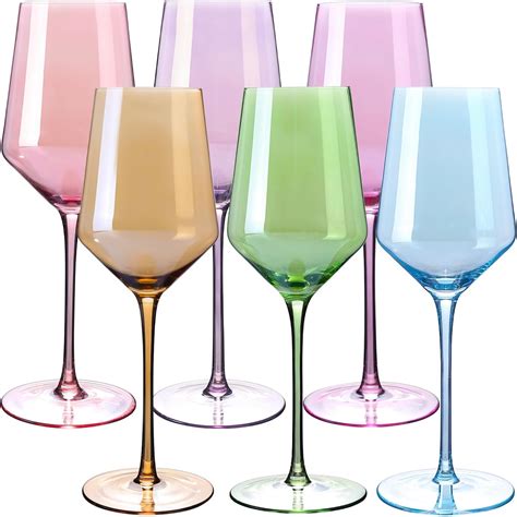 Amazon.com | Physkoa Colored Wine Glasses Set 6, 15oz Stemmed Multi ...