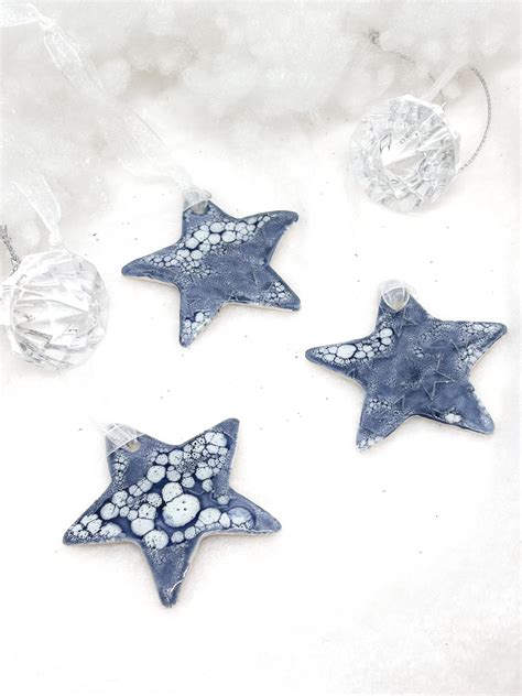Porcelain Christmas Decorations - set of 3 dark blue and white - Julie ...