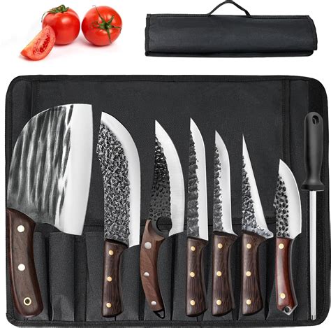 Amazon.com: ZENG 8 Pieces Butcher Knife Set with Roll Bag, Husk Butcher ...