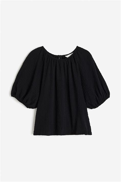 Textured-weave top - Black - Ladies | H&M IN