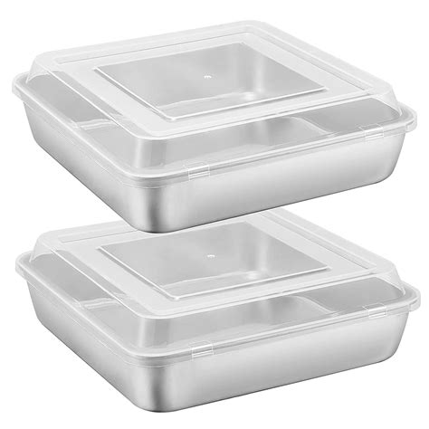 Buy 9 x 9-Inch Baking Pan with lid, E-far Square Cake Brownie Baking ...