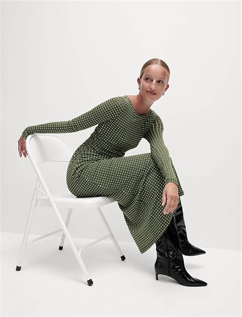 Buy Mesh Jersey Printed Midi Column Dress at Marks & Spencer