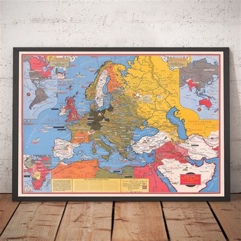 Old World War 2 Map, 1942 by Stanley Turner - "dated Events" WW2 ...
