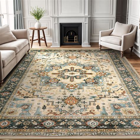 Large Area Rug for Living Room 9x12 - Machine Washable Soft Vintage Rug ...