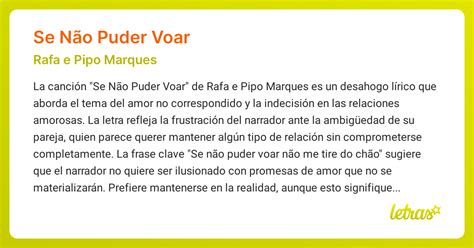 Significado de la canción SE NÃO PUDER VOAR (Rafa e Pipo Marques ...