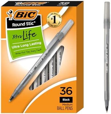 BIC Round Stic Grip Xtra Comfort Ball Pen, Medium Point (1.2 mm), Black ...
