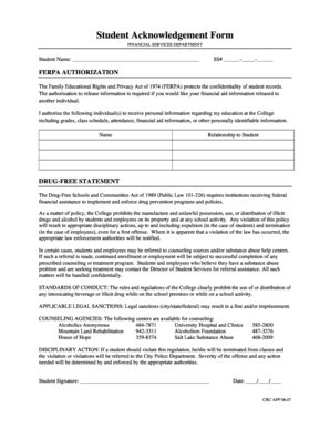 Student Acknowledgement Form - Blank Fillable Template | Fill Out ...