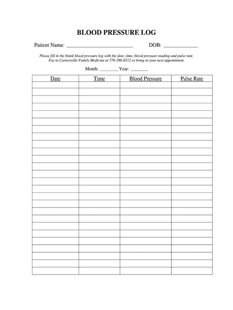 Blood Pressure Log Form - Blank Fillable Template | Fill Out, Print ...