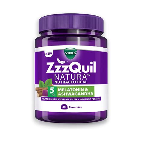 Vicks ZzzQuil Natura Sleep Gummies (Pack of 30) 5mg Melatonin with 50mg ...