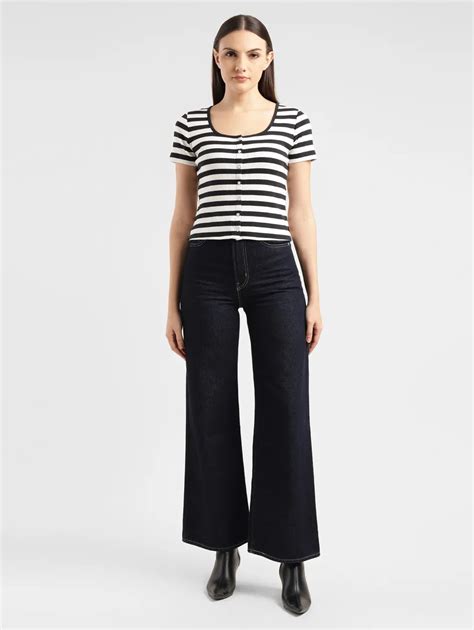 Women's Striped Black And White Scoop Neck Top – Levis India Store
