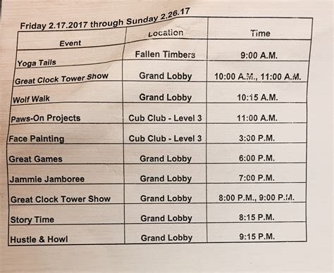 Great Wolf Lodge Calendar - Preschool Calendar Printable