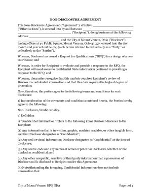 Fillable Online Non-disclosure Agreement Between Recipient and City of ...