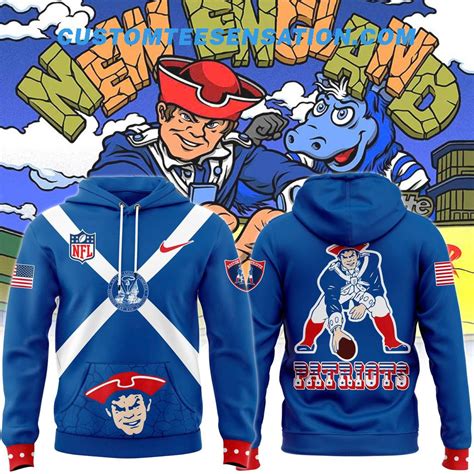 New England Patriots Throwback Logo Club Hoodie - Blue - Customteesensation