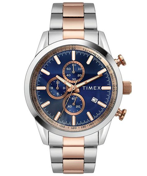 Timex E Class Men's Blue Dial Round Case Chronograph Function Watch -T