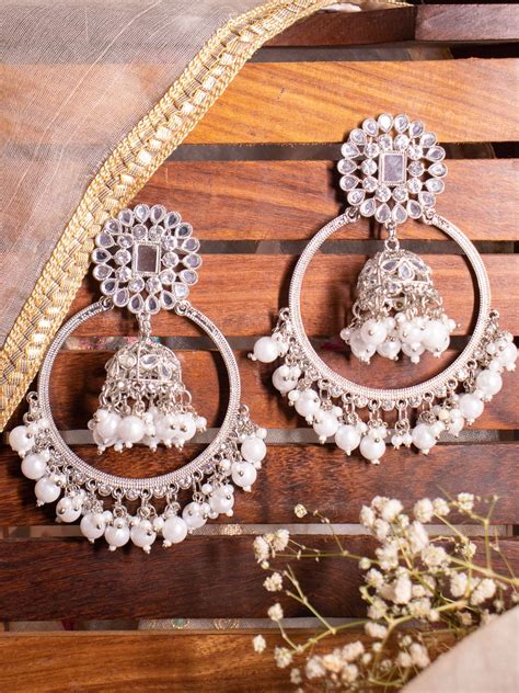 White Kajol Jhumkis – Gehna Ghar