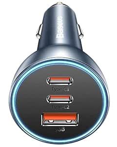 Baseus 65W USB C Car Charger, QC3.0 PD3.0 Type C Car Charger, 3 Ports ...