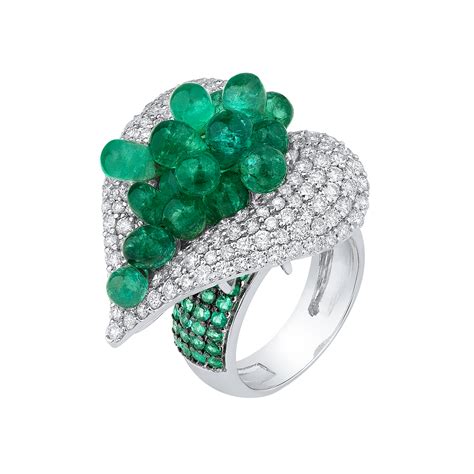 Emerald Drop With Diamond Rings by Mohar Fine Jewellery