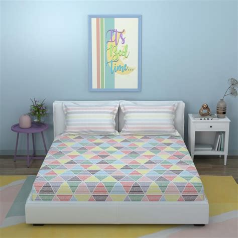 Buy STELLAR HOME Marigold Cotton 128TC Printed 3Pcs Queen Bedsheet Set ...