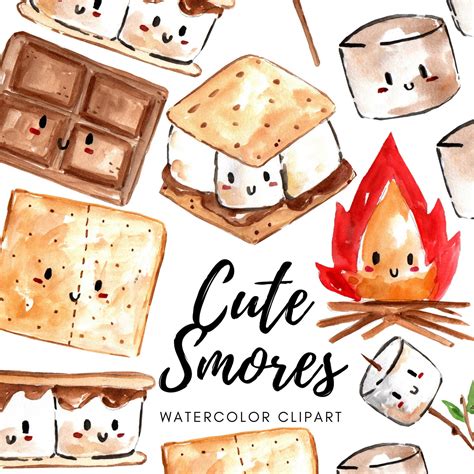 Watercolor Clipart cute Smores Clip Art Camping Graphics - Etsy