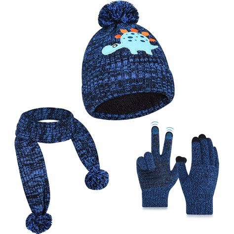 Girls Hat Scarf & Glove Set Kids Knit Beanie Hat and Gloves Winter Set ...