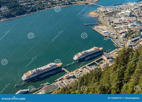 City of Juneau and Cruise Ship Port from Mount Roberts Tram. Juneau ...