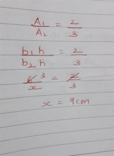 ratio of areas of two triangles with equal heights is 2:3. if base of ...