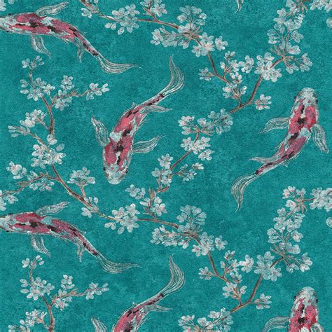 Buy Turquoise Wallpaper in Oriental Style | Japanese Pattern Wallpaper ...