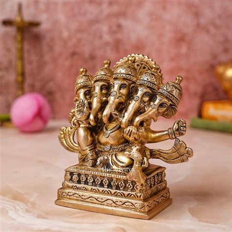 The Advitya|Pancha Mukhi Ganesha Brass Statue|Brass Panchmukhi Ganesha