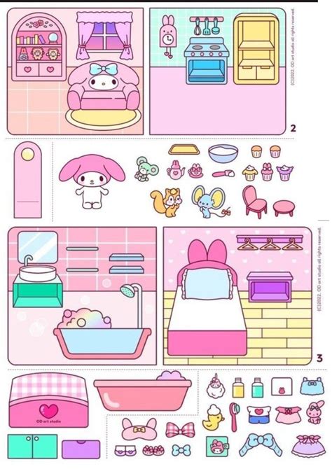 Pin by Hawraa on فن | Paper dolls, Paper doll house, Hello kitty house