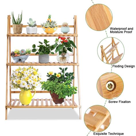 Flower Ladder Stand, Indoor Outdoor Garden Ladder Display Shelf, 3 Tier ...