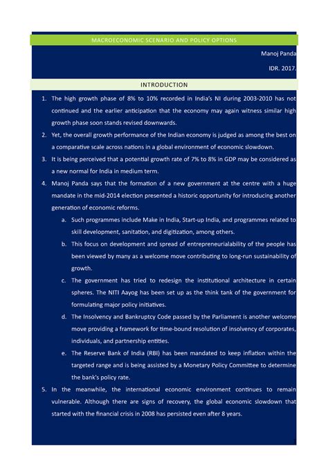 IE 2 - Unit 1 - Macroeconomic Scenario and policy Options IDR 2017 ...
