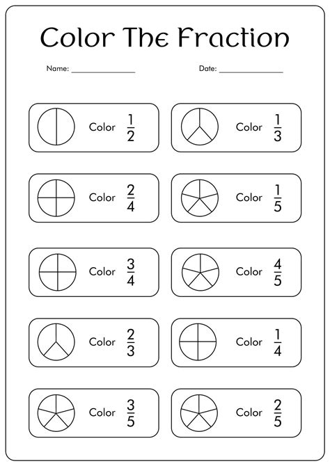15 First Grade Fraction Worksheets with Full Color Pictures | Kids math ...