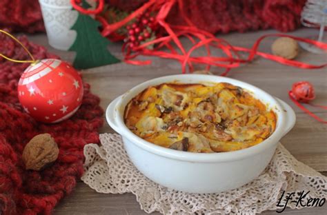 Pasta al forno veloce con crema di zucca, noci e funghi  