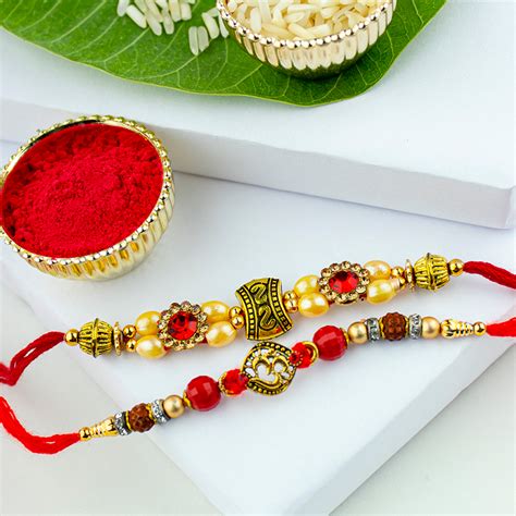 Pearl Rakhi | Send Rudraksh OM Pearl Rakhi for Brother Online - Indiagift