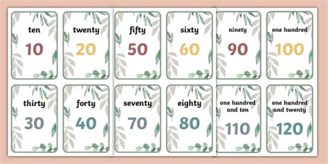 👉 Botanical-Themed 10 Times Table Numeral and Number Word Cards