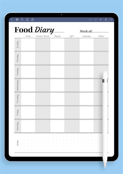 Food Diary Template