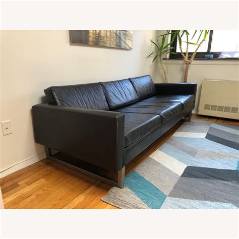 Large Black Faux Leather Custom Fabricated Sofa - AptDeco
