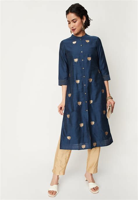 Buy Women Embroidered Band Collar Straight Kurta Online at just Rs. 999 ...